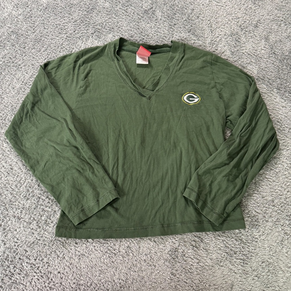 NFL For Her Womens Green Bay Packers Shirt Large Green Long Sleeve V-Neck Cotton